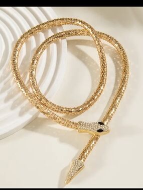 Gold Plated Snake Lariat Necklace